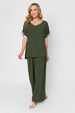 Carraig Donn Khaki Top with Gold Trim