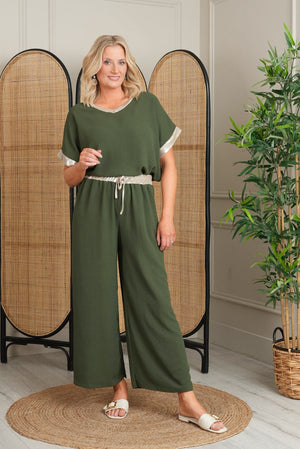 Carraig Donn Khaki Trousers with Gold Trim