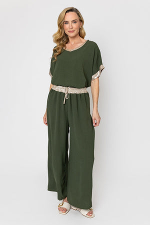 Carraig Donn Khaki Trousers with Gold Trim