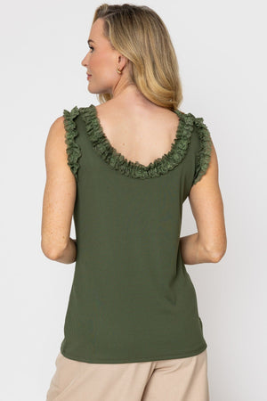 Carraig Donn Khaki Viscose Blend Vest Top With Lace