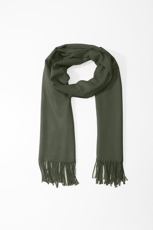 Khaki Viscose Soft Touch Tassel Scarf
