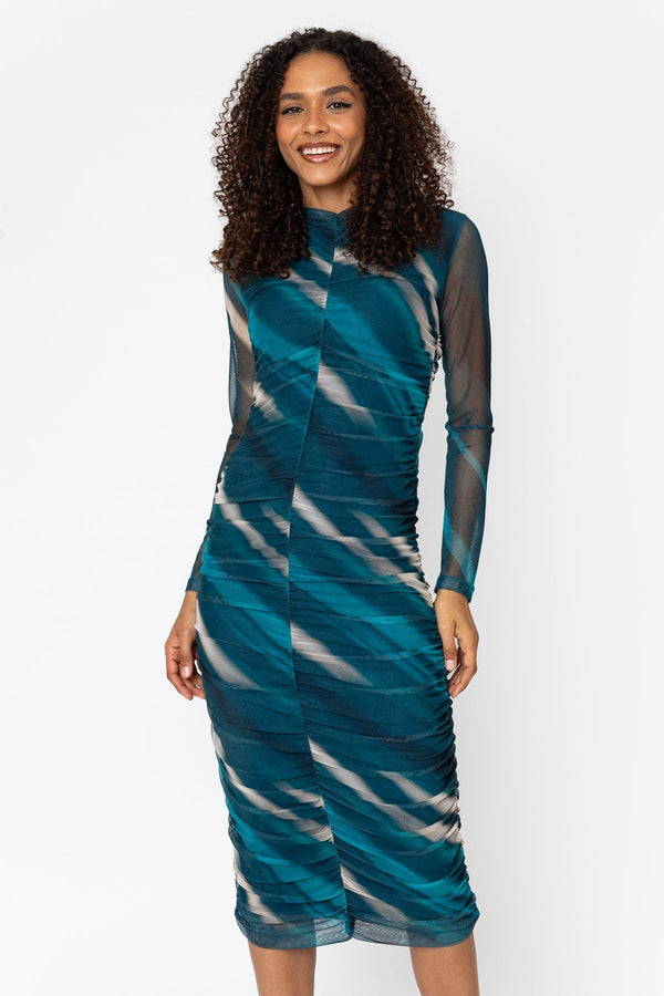 Kimora Teal Print Bodycon Midi Dress | Pala D'oro