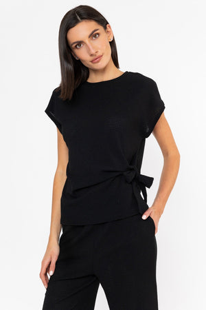 Carraig Donn Knot Detail Crinkle Top Black