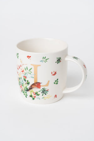Carraig Donn L Christmas Robin Leaf New Bone China Alphabet Mug