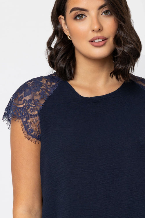 Carraig Donn Lace Cap Sleeve Top in Navy