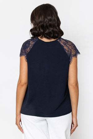 Carraig Donn Lace Cap Sleeve Top in Navy