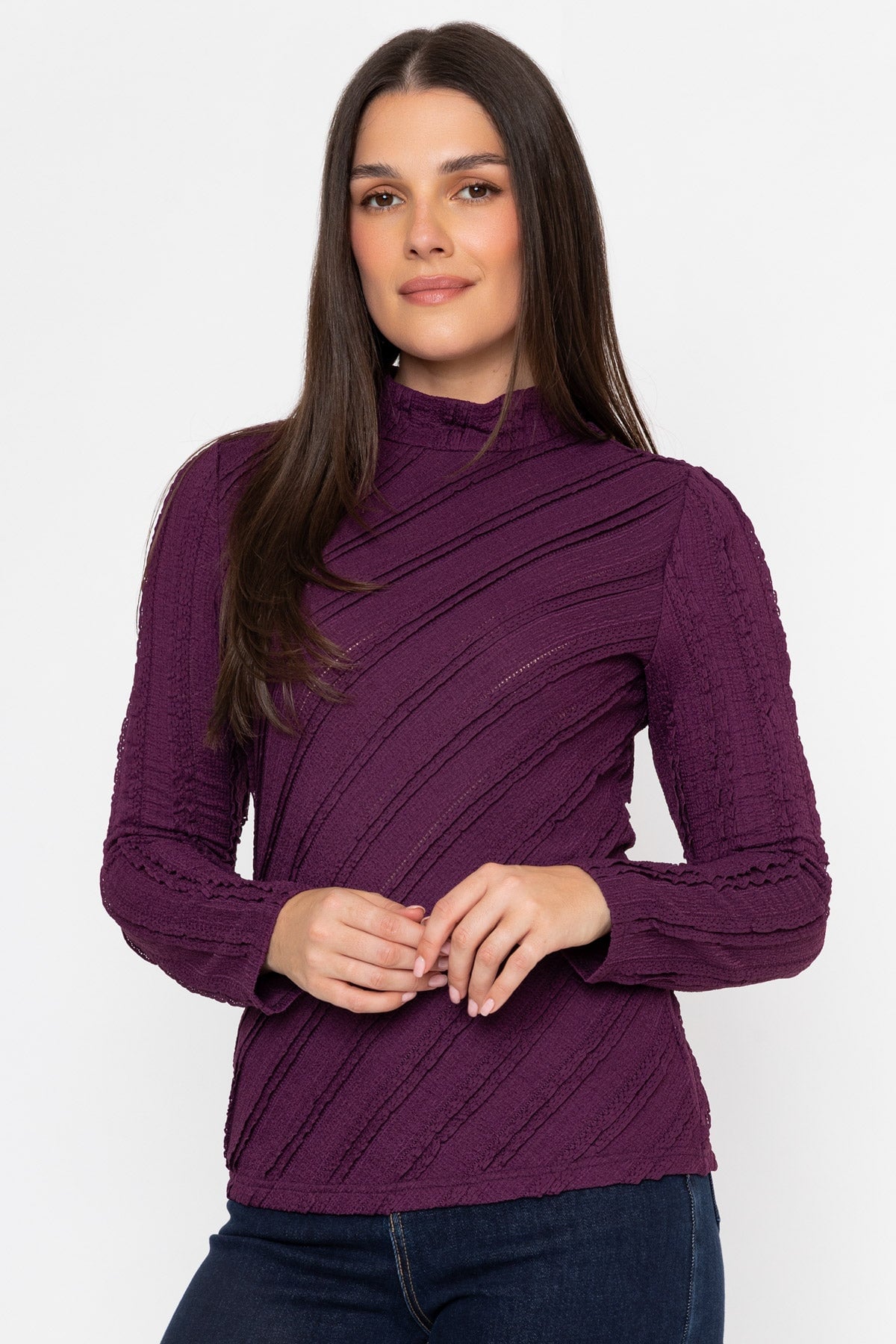 Plum Purple Lace Jersey Fitted Long Sleeve Top