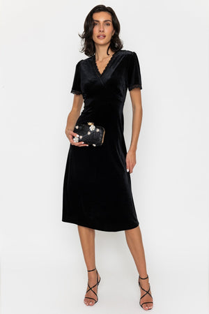 Carraig Donn Lace Trim Velvet Dress Black