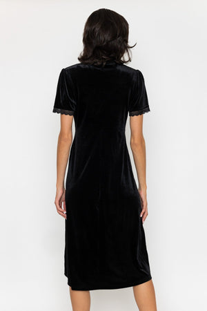 Carraig Donn Lace Trim Velvet Dress Black