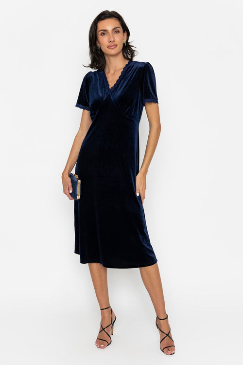 Carraig Donn Lace Trim Velvet Dress Navy