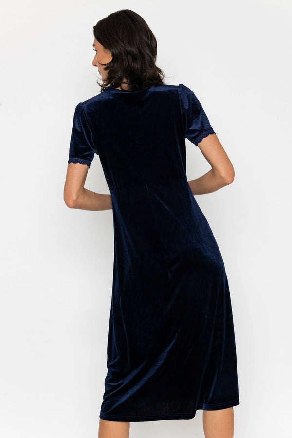 Carraig Donn Lace Trim Velvet Dress Navy
