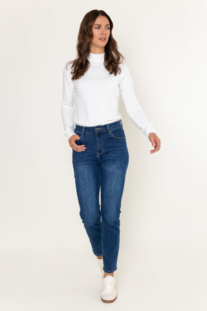 Carraig Donn Lana Medium Blue Denim High Waist Straight Leg Jeans