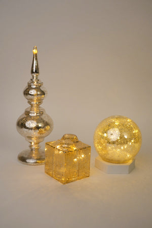Carraig Donn Large Christmas Glass Silver LED Ball Decoration