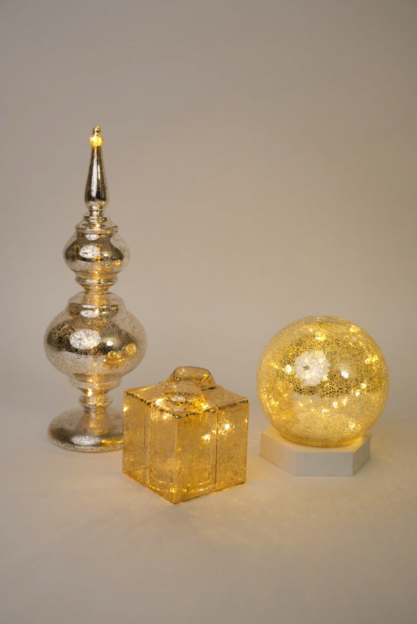 Carraig Donn Large Christmas Glass Silver LED Ball Decoration