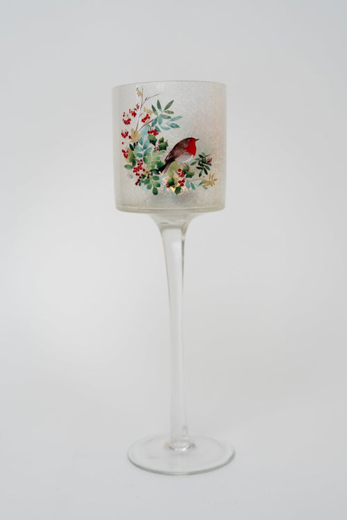 Large Glass Robin Christmas Stem Votive