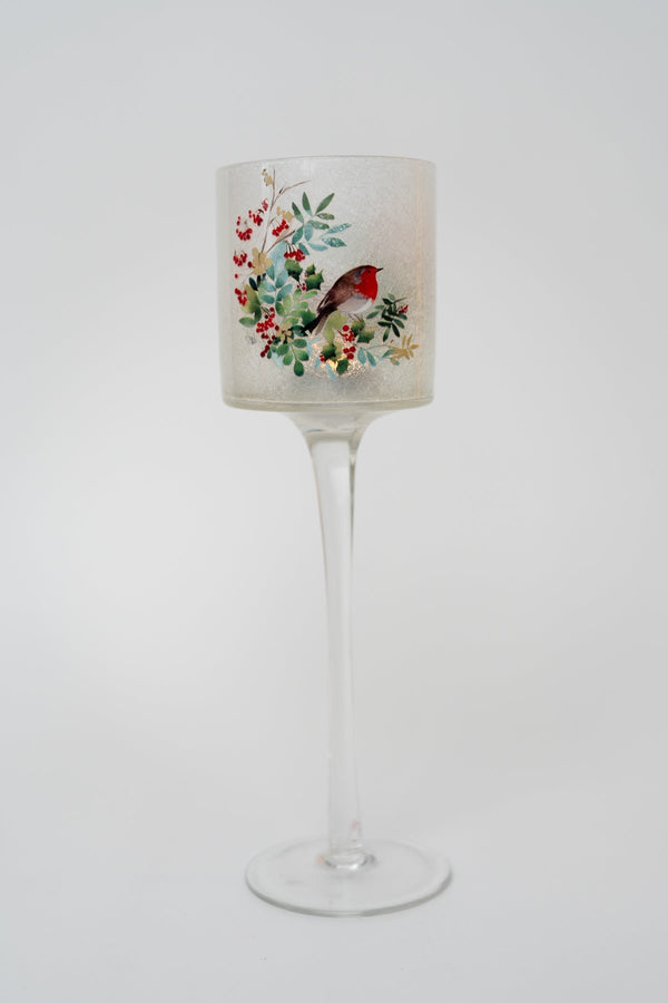 Carraig Donn Large Glass Robin Christmas Stem Votive