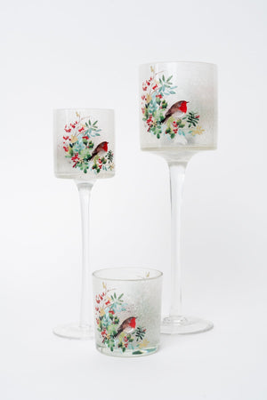 Carraig Donn Large Glass Robin Christmas Stem Votive