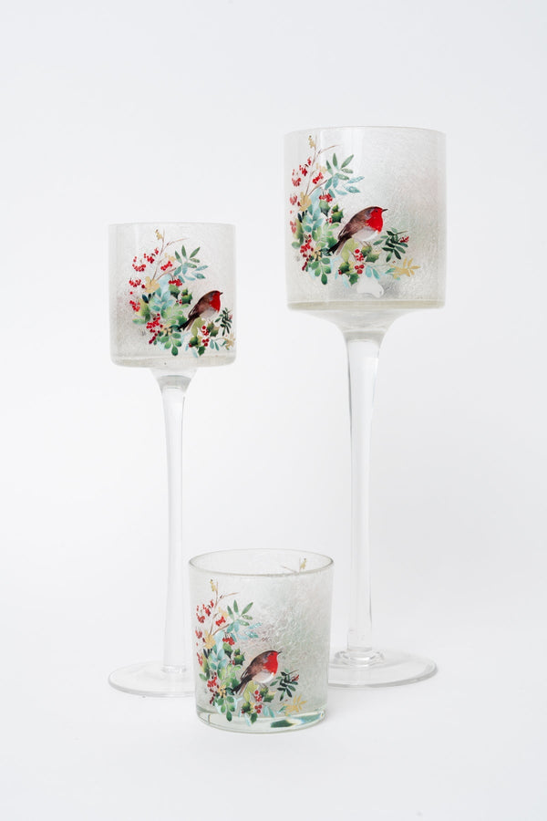 Carraig Donn Large Glass Robin Christmas Stem Votive