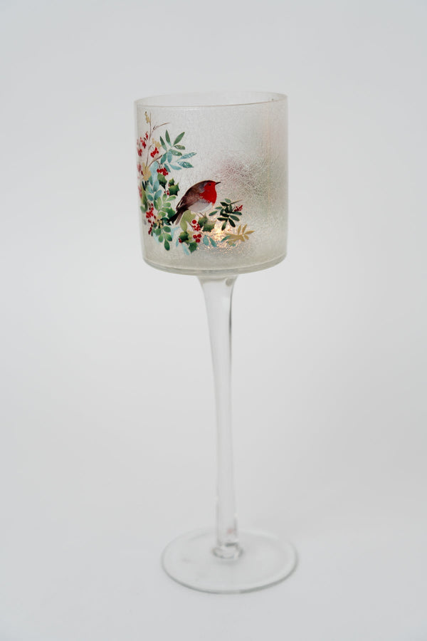 Carraig Donn Large Glass Robin Christmas Stem Votive
