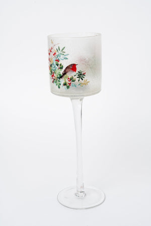 Carraig Donn Large Glass Robin Christmas Stem Votive