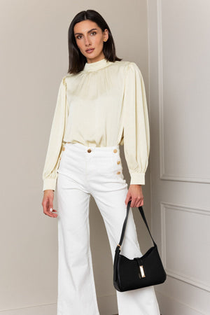 Carraig Donn Lemon Tie Neck Long Sleeve Blouse