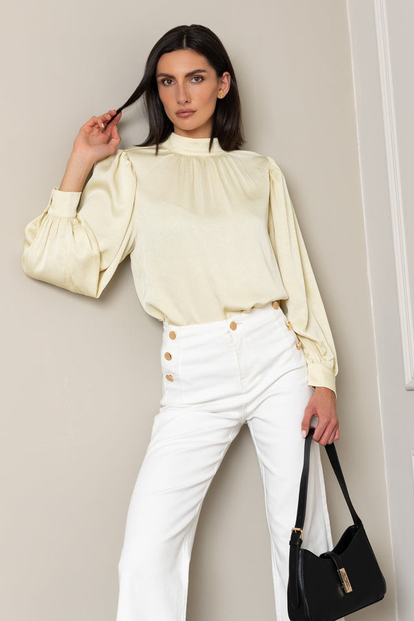 Carraig Donn Lemon Tie Neck Long Sleeve Blouse
