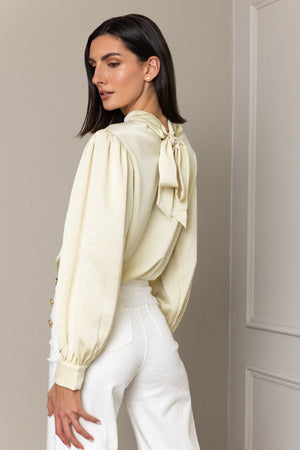 Carraig Donn Lemon Tie Neck Long Sleeve Blouse