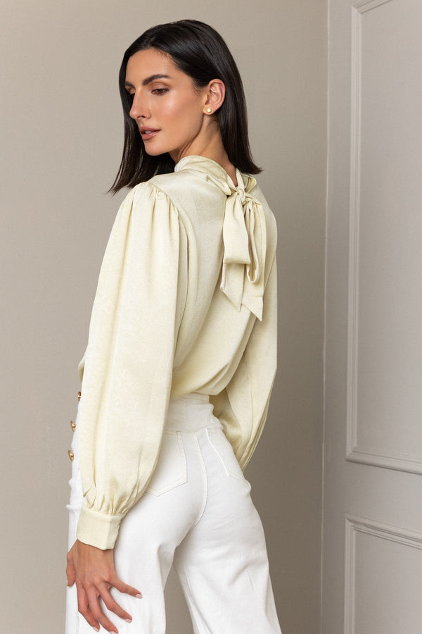Carraig Donn Lemon Tie Neck Long Sleeve Blouse