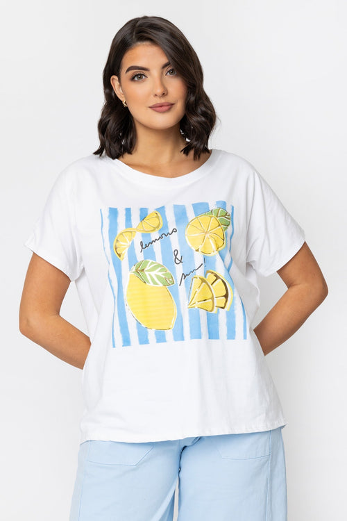 Lemons Print Dip Hem T-Shirt