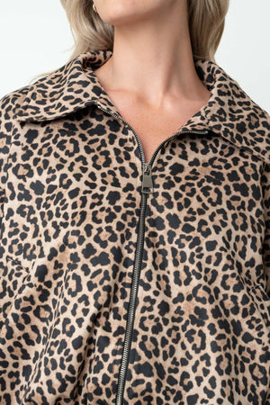 Carraig Donn Leopard Print Suede Collared Bomber Jacket