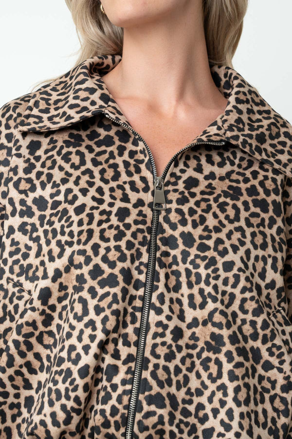 Carraig Donn Leopard Print Suede Collared Bomber Jacket