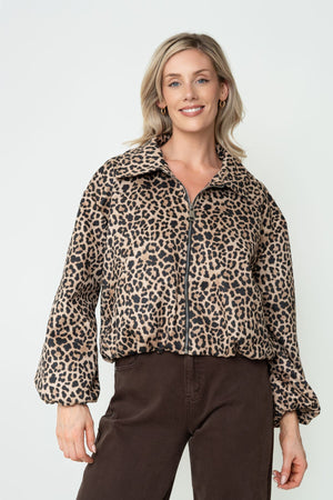 Carraig Donn Leopard Print Suede Collared Bomber Jacket
