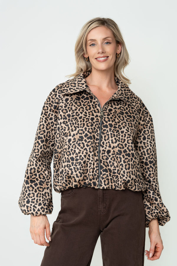 Carraig Donn Leopard Print Suede Collared Bomber Jacket