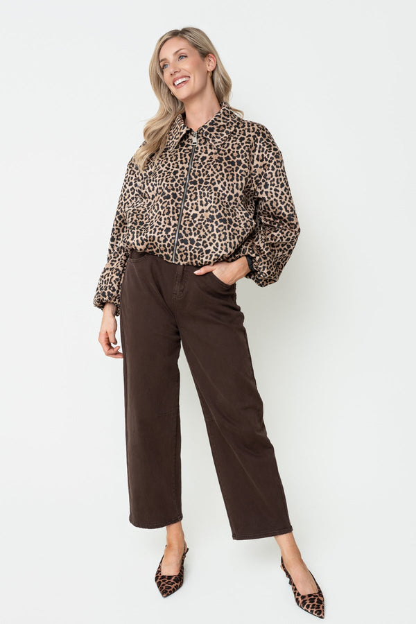 Carraig Donn Leopard Print Suede Collared Bomber Jacket