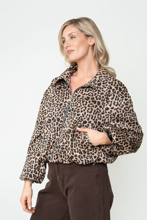 Carraig Donn Leopard Print Suede Collared Bomber Jacket