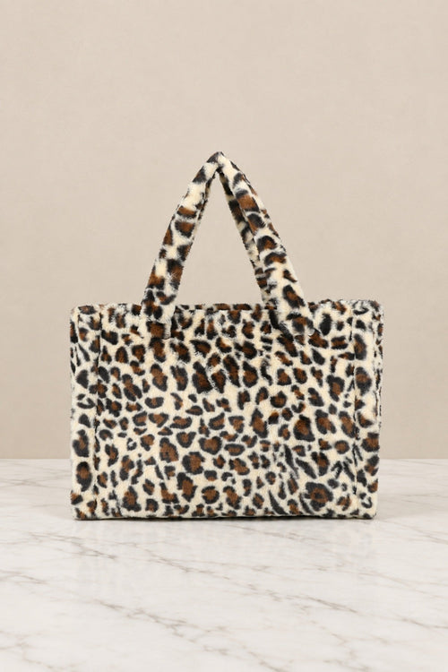 Leopard Print Teddy Large Tote Bag