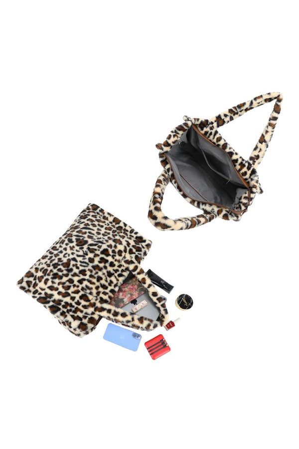 Carraig Donn Leopard Print Teddy Large Tote Bag