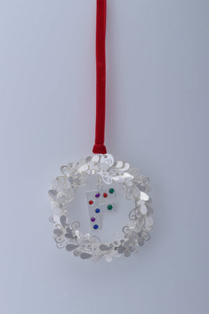 Carraig Donn Letter F Metal Wreath With Red Ribbon Christmas Tree Decoration