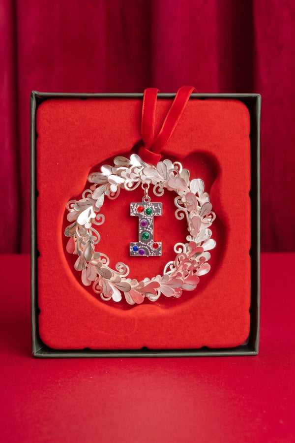 Carraig Donn Letter I Metal Wreath With Red Ribbon Christmas Tree Decoration