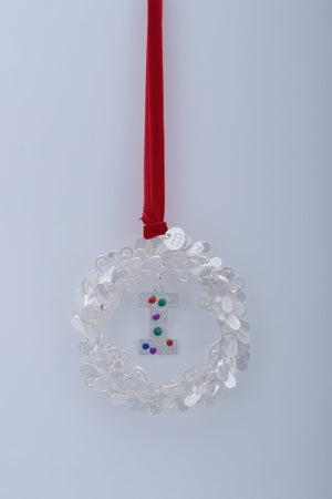 Carraig Donn Letter I Metal Wreath With Red Ribbon Christmas Tree Decoration