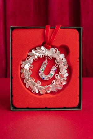 Carraig Donn Letter U Metal Wreath With Red Ribbon Christmas Tree Decoration