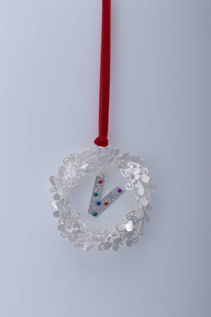 Carraig Donn Letter V Metal Wreath With Red Ribbon Christmas Tree Decoration