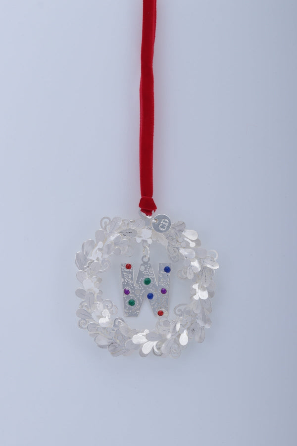 Carraig Donn Letter W Metal Wreath With Red Ribbon Christmas Tree Decoration