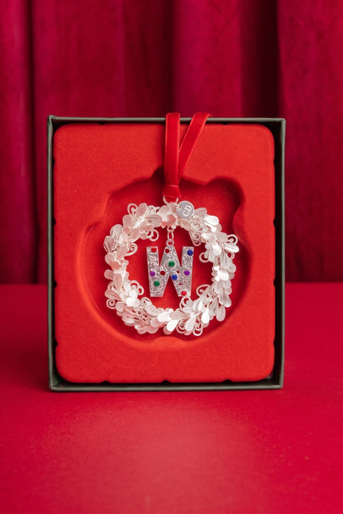 Letter W Metal Wreath With Red Ribbon Christmas Tree Decoration