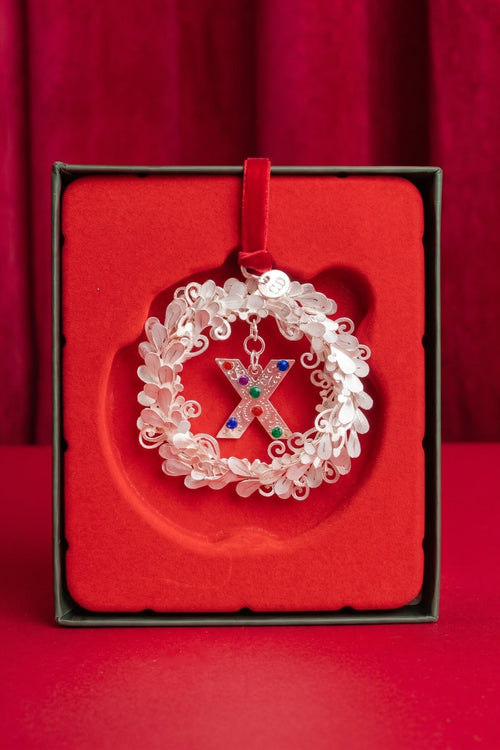 Letter X Metal Wreath With Red Ribbon Christmas Tree Decoration