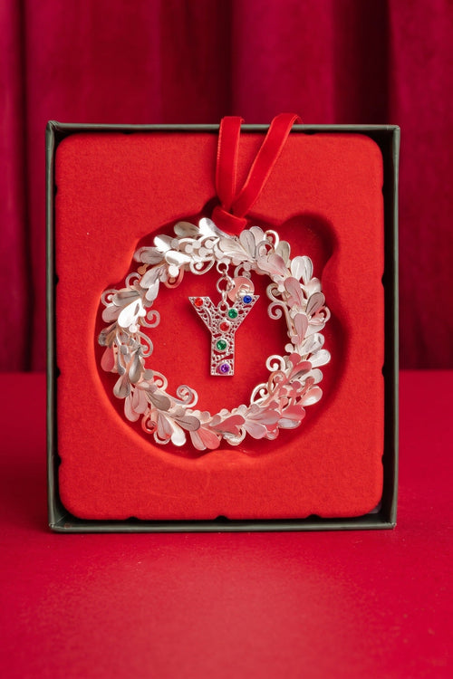 Letter Y Metal Wreath With Red Ribbon Christmas Tree Decoration
