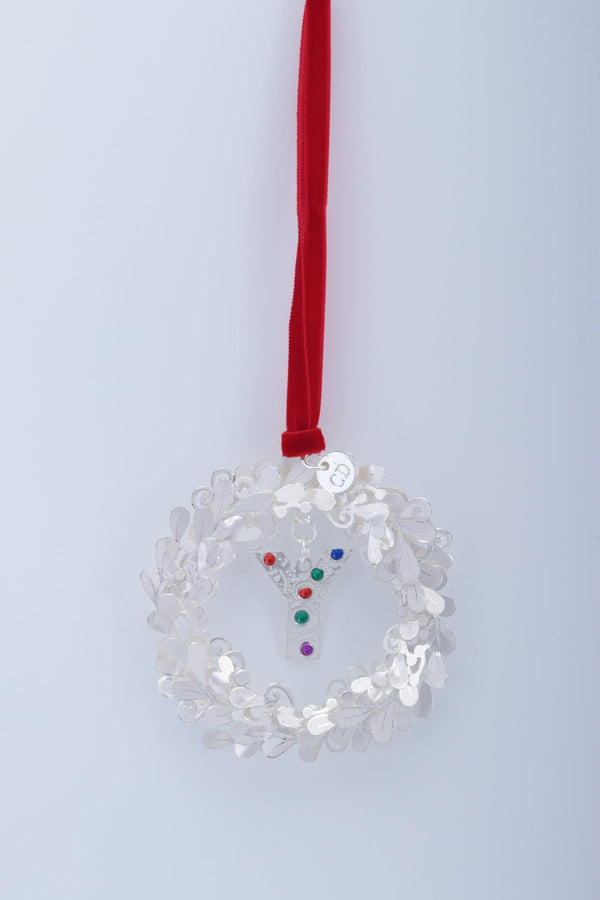 Carraig Donn Letter Y Metal Wreath With Red Ribbon Christmas Tree Decoration