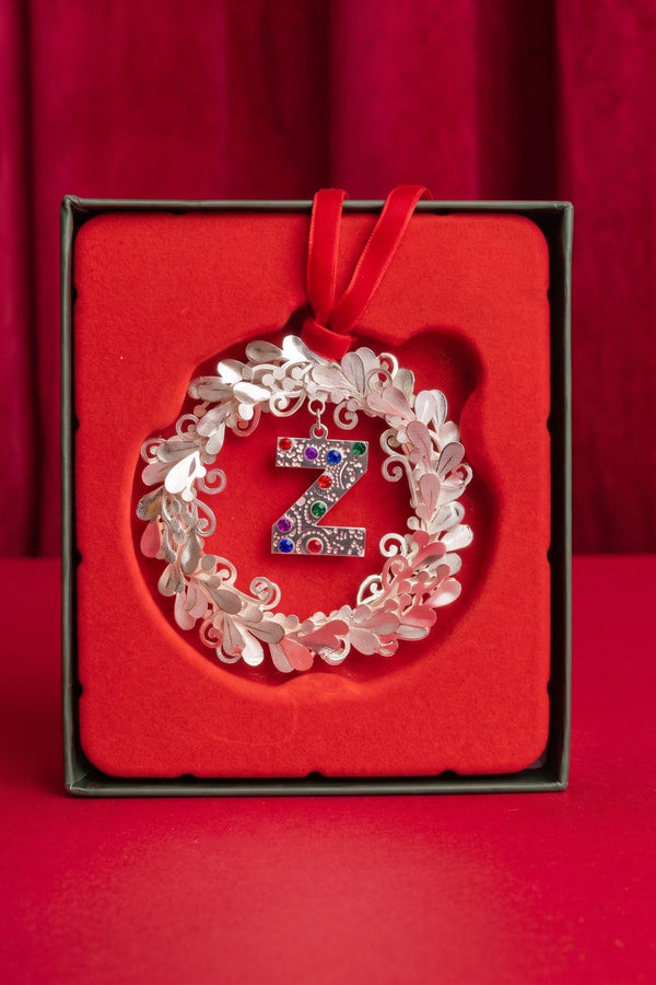 Carraig Donn Letter Z Metal Wreath With Red Ribbon Christmas Tree Decoration