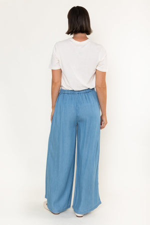 Carraig Donn Light Blue Chambray Wide Leg Trousers