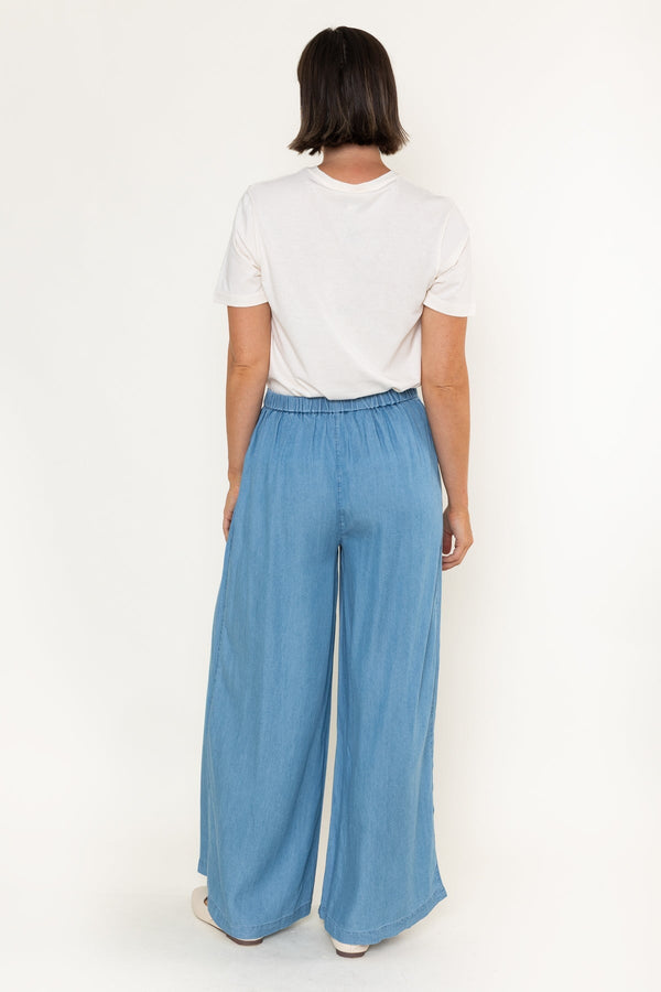Carraig Donn Light Blue Chambray Wide Leg Trousers